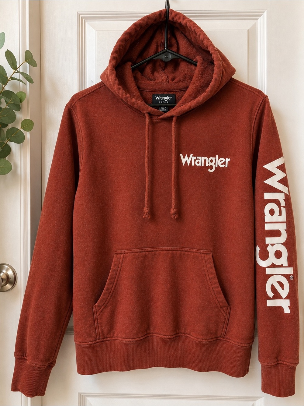 Wrangler Retro Western Hoodie Rust Burnt Orange Cowboy Ranch Sweatshirt Small